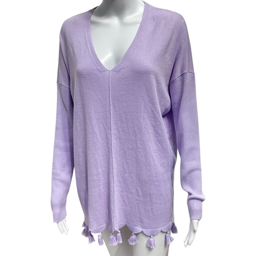 Lilly Pulitzer Sz M Martine Lilac Lavender Purple Tassel Oversized Knit Sweater